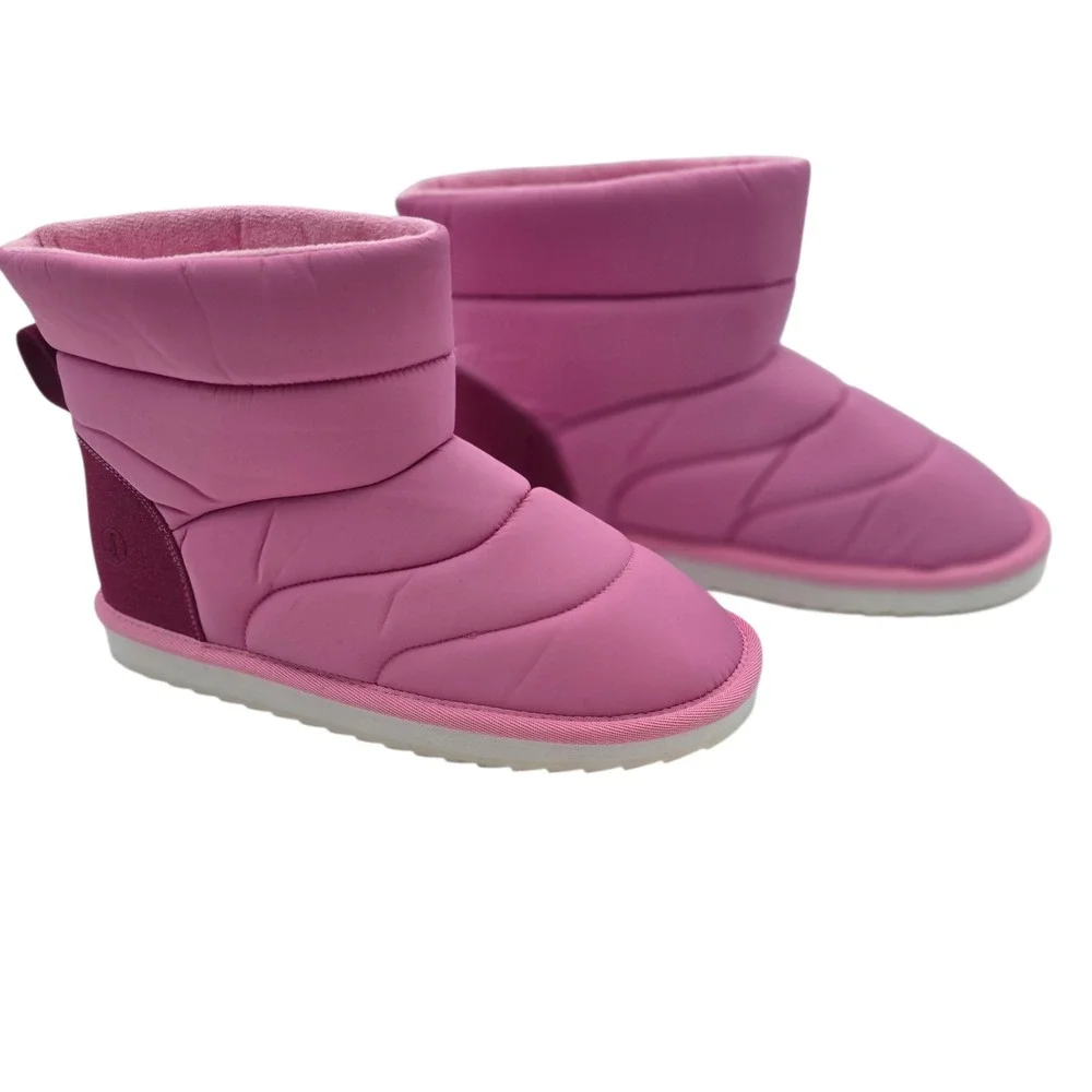 Girls Pink Puffer Winter Boots 6 Youth Warm Faux Fur Lined‎ Slip On Lands End